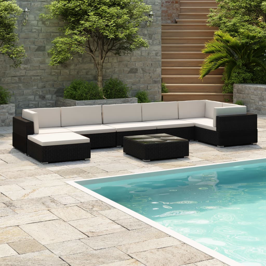 -Delige Loungeset Met Kussens Poly Rattan