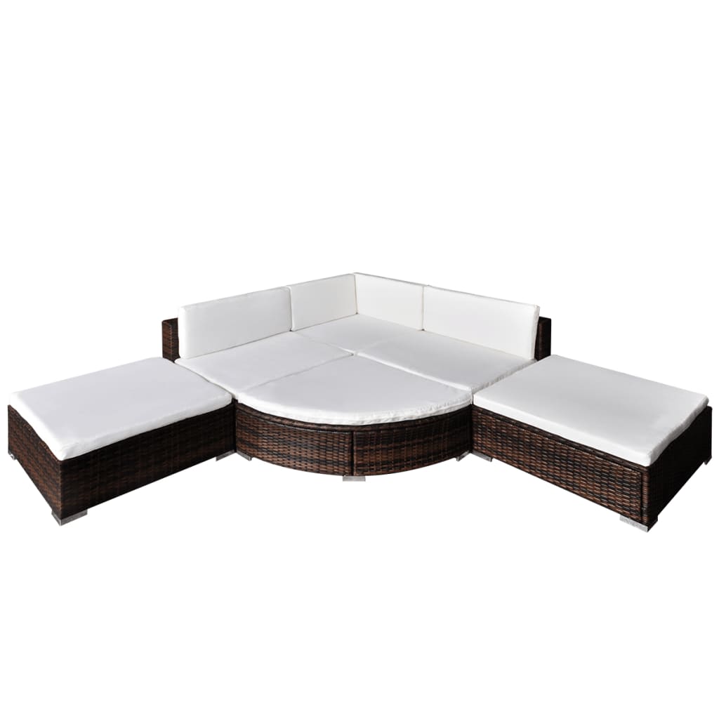 -Delige Loungeset Met Kussens Poly Rattan