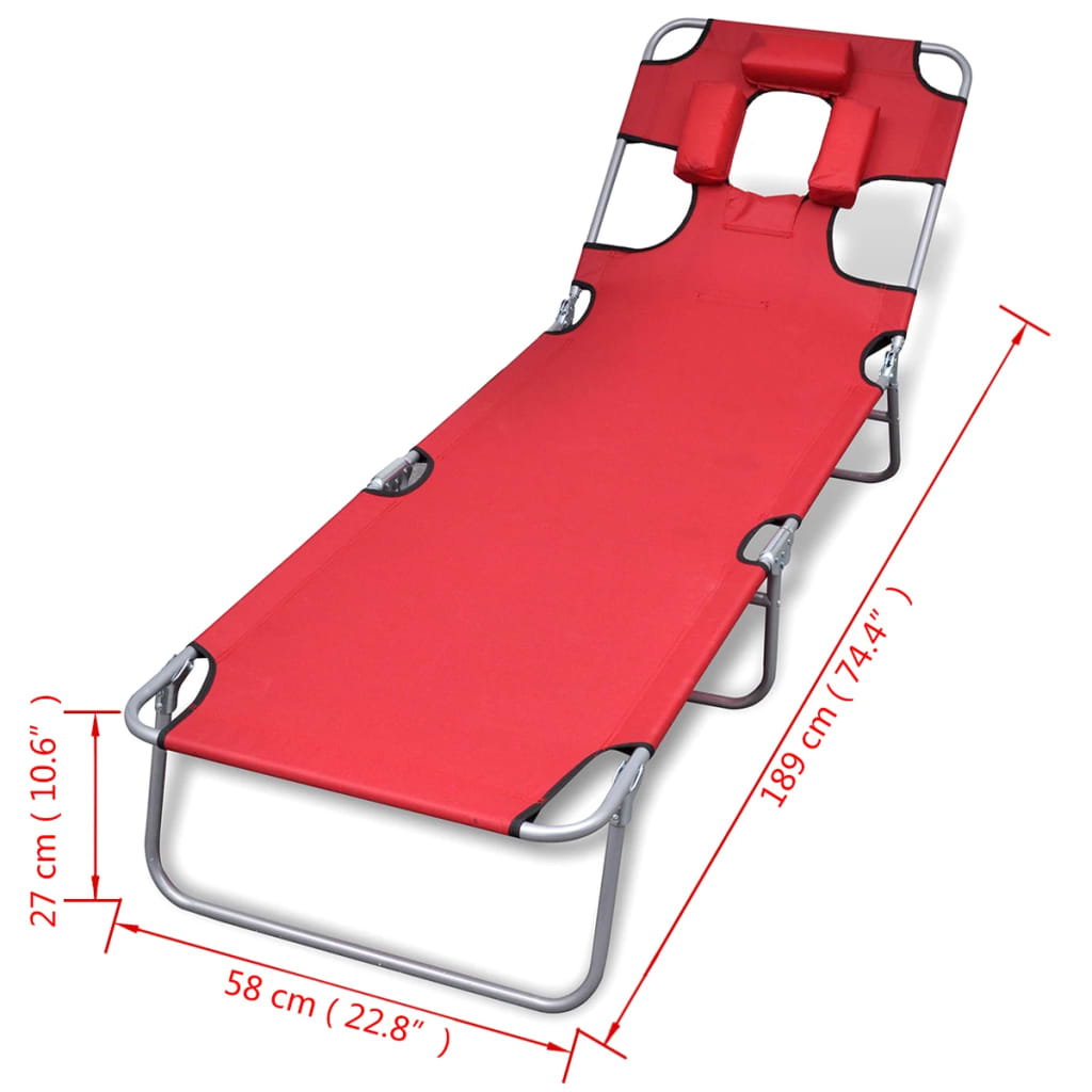 Ligbed Inklapbaar Met Hoofdkussen Gepoedercoat Staal Rood