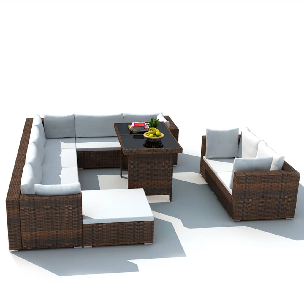 -Delige Loungeset Met Kussens Poly Rattan