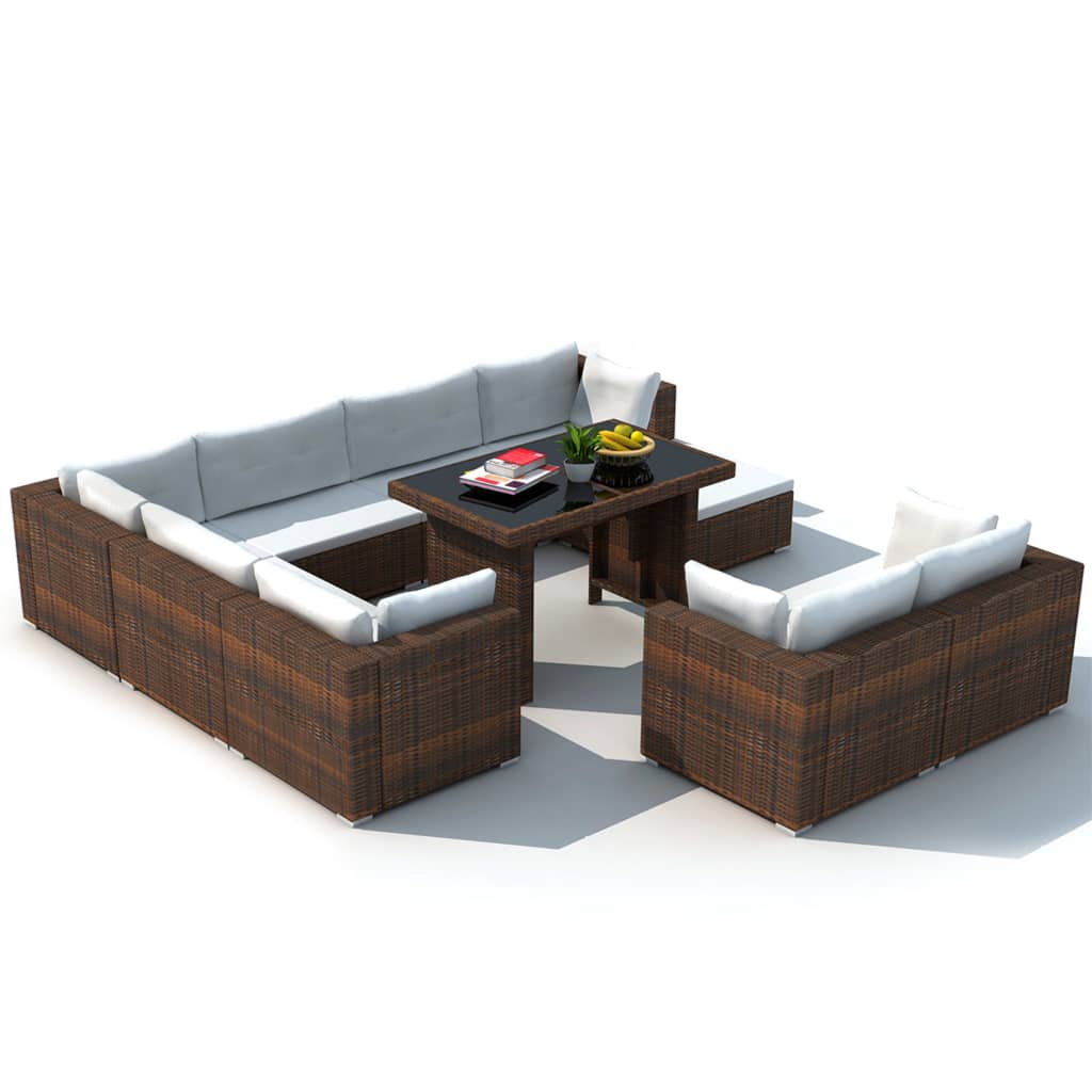 -Delige Loungeset Met Kussens Poly Rattan