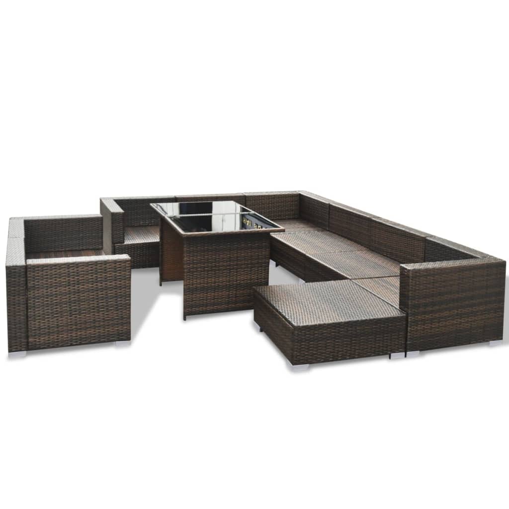 -Delige Loungeset Met Kussens Poly Rattan