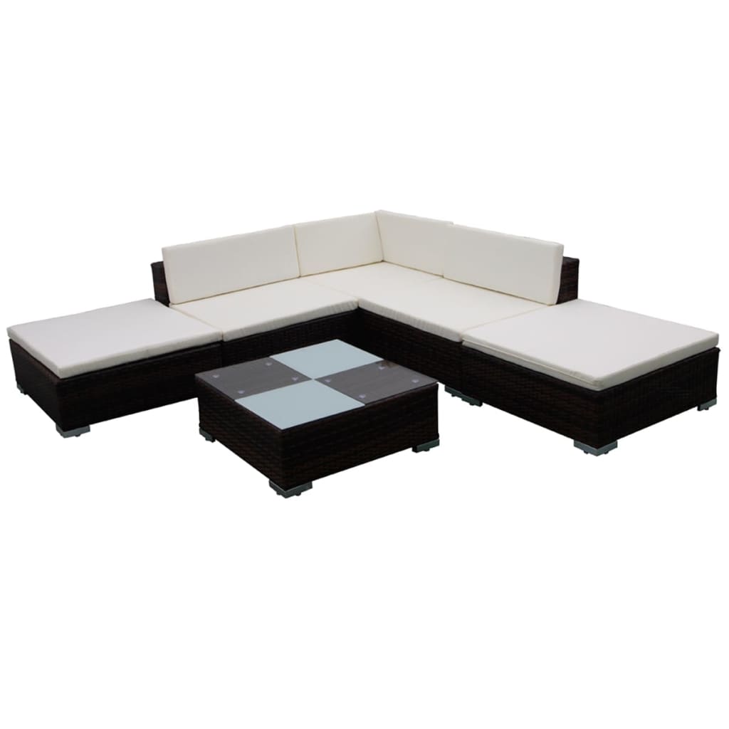 -Delige Loungeset Met Kussens Poly Rattan