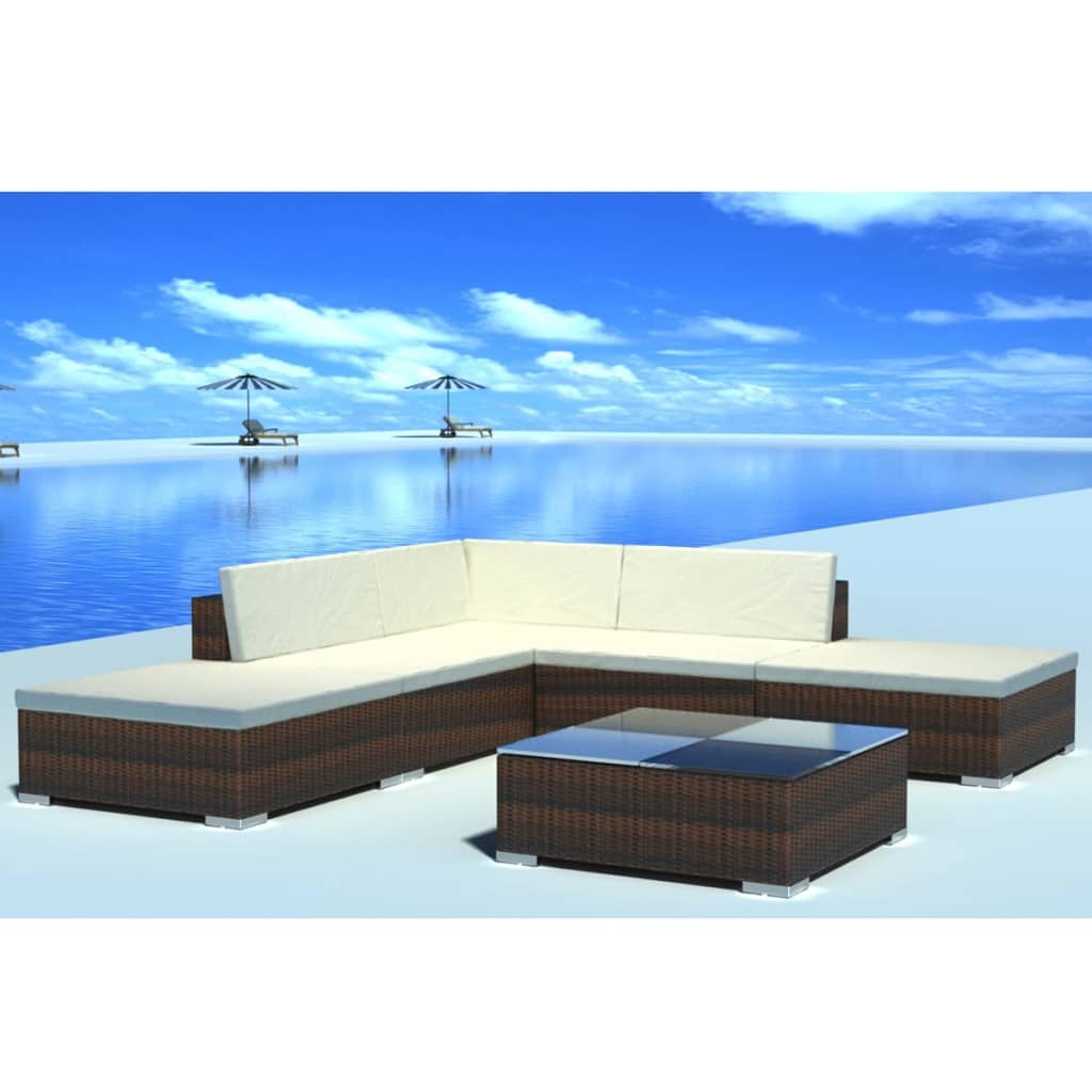 -Delige Loungeset Met Kussens Poly Rattan