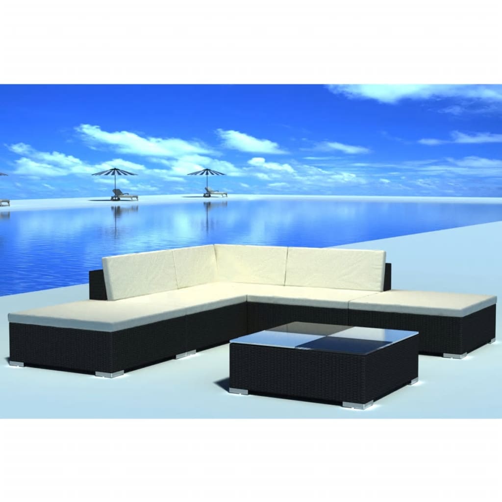 -Delige Loungeset Met Kussens Poly Rattan