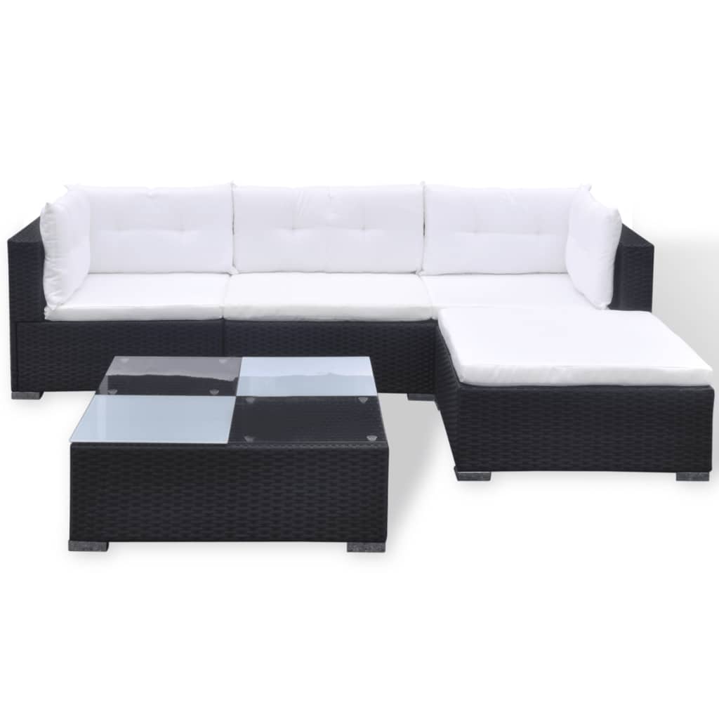 5-Delige Loungeset Met Kussens Poly Rattan Zwart