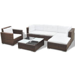 6-Delige Loungeset Met Kussens Poly Rattan Bruin