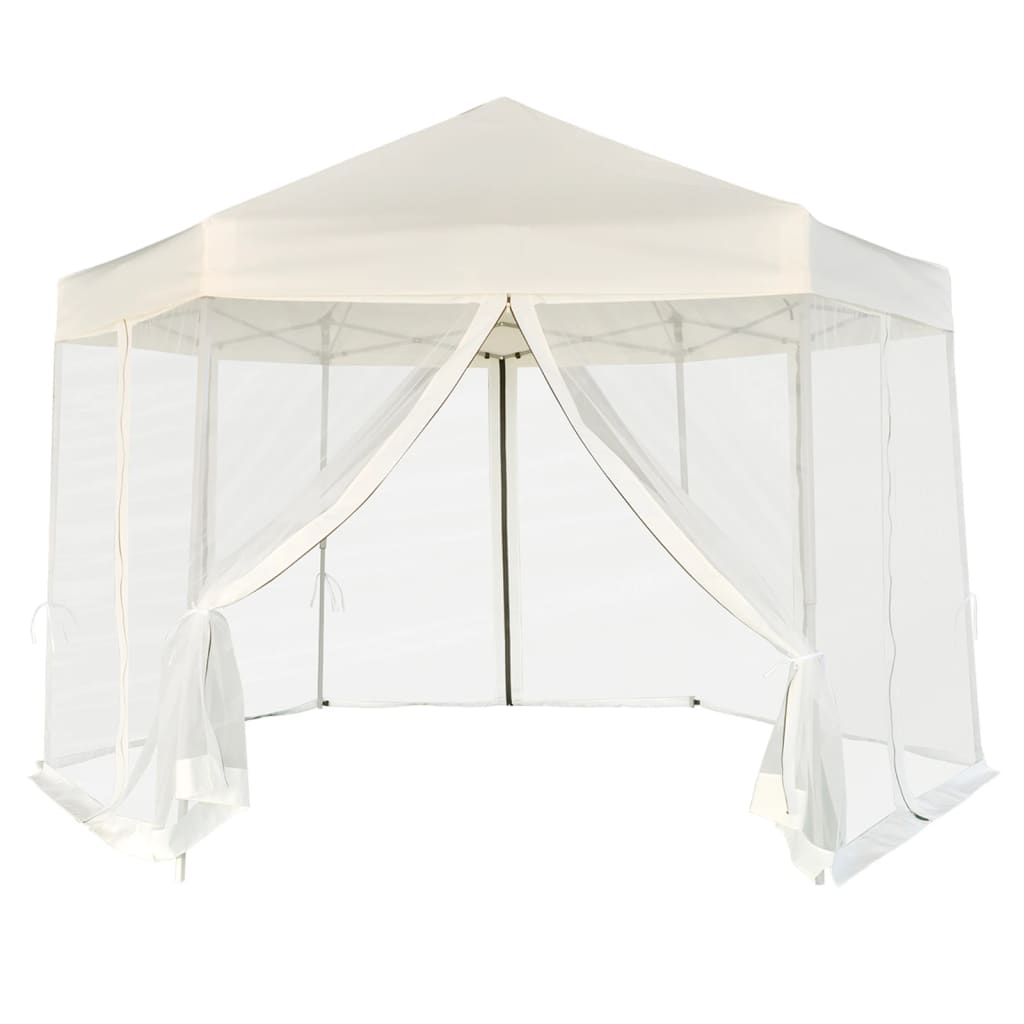 Partytent Pop-Up Zeshoekig Met 6 Zijwanden 3,6X3,1 M Wit