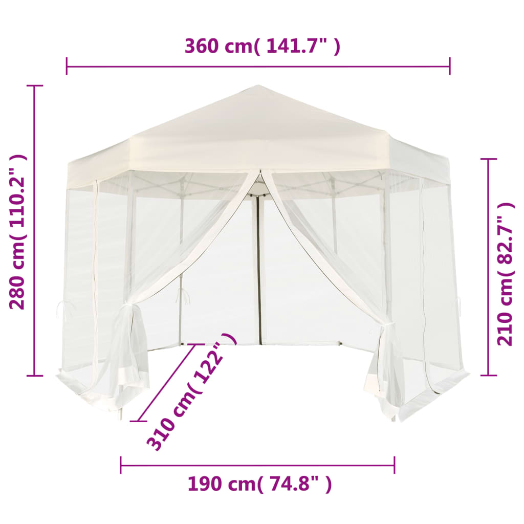 Partytent Pop-Up Zeshoekig Met 6 Zijwanden 3,6X3,1 M Wit