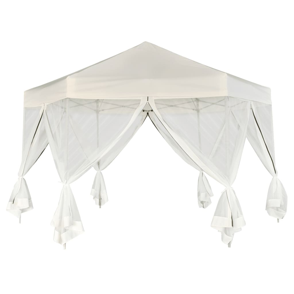 Partytent Pop-Up Zeshoekig Met 6 Zijwanden 3,6X3,1 M Wit