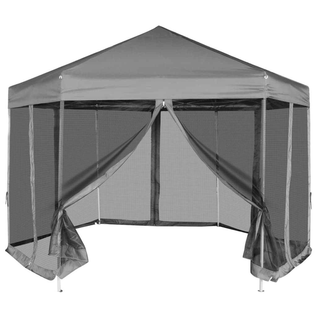 Partytent Pop-Up Zeshoekig Met 6 Zijwanden 3,6X3,1 M Wit