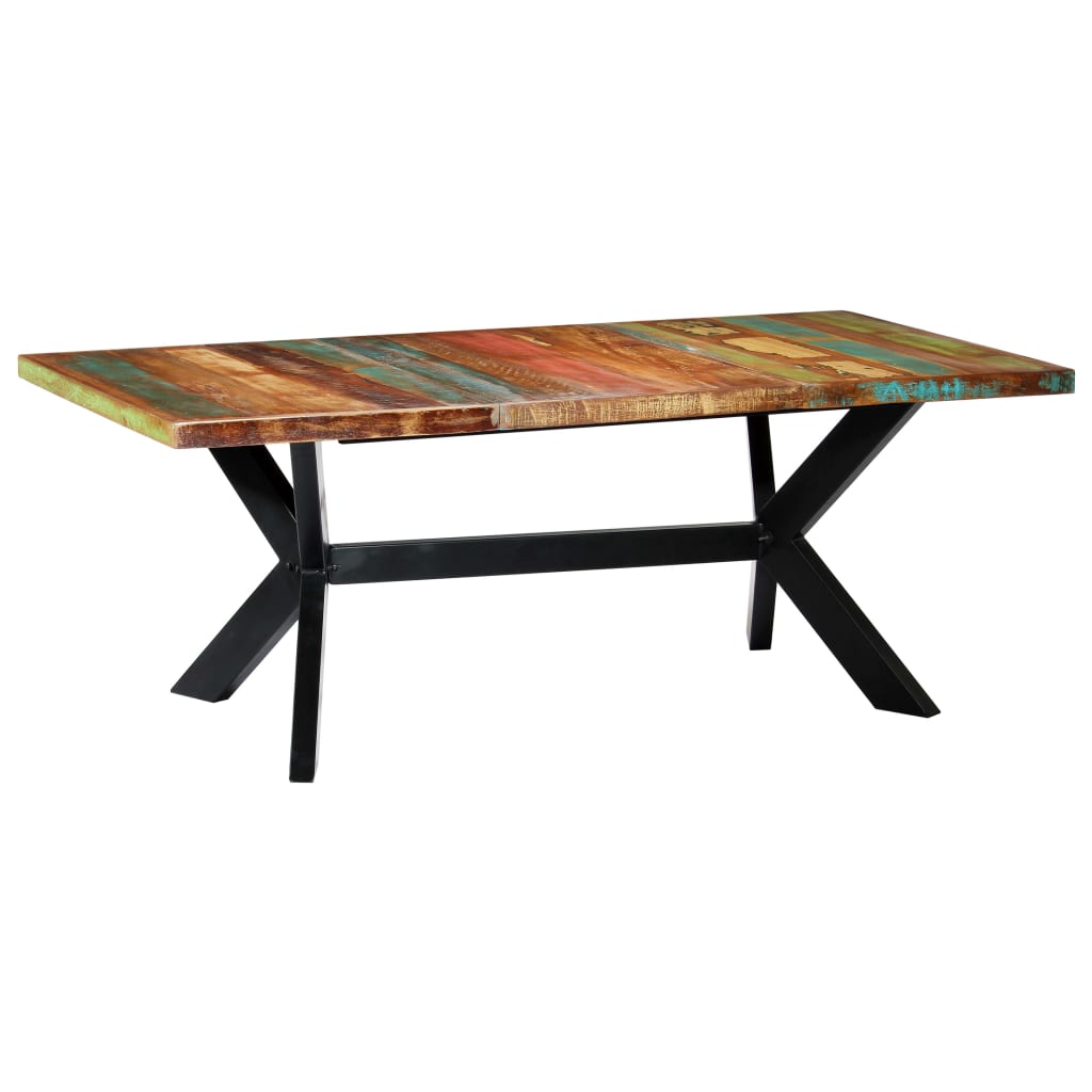 Eettafel 180 Cm Massief Gerecycled Hout En Stalen Kruis