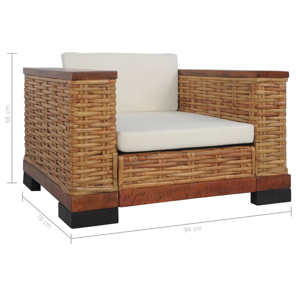 Fauteuil Met Kussens Natuurlijk Rattan Bruin Blauw