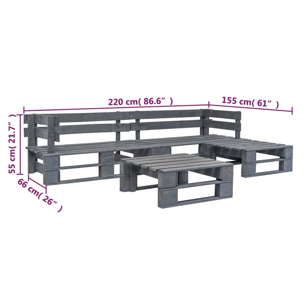 -Delige Loungeset Pallet Hout