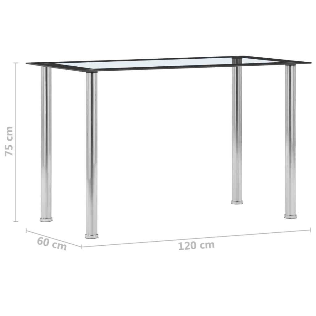 Eettafel 120X60X75 Cm Gehard Glas Zwart En Transparant