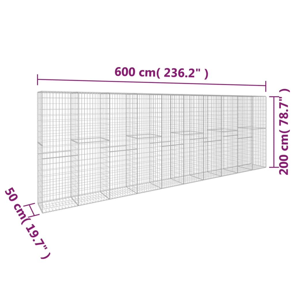 Schanskorfmuur Met Deksel 600X50X200 Cm Gegalvaniseerd Staal