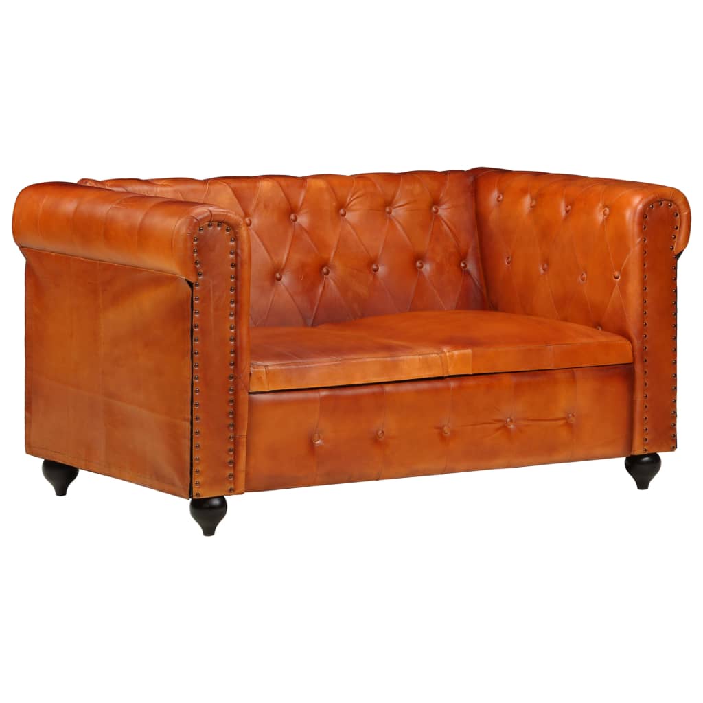 Tweezitsbank Chesterfield-Stijl Echt Leer Tan