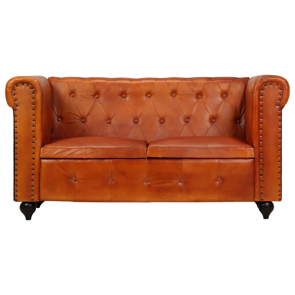 Tweezitsbank Chesterfield-Stijl Echt Leer Tan