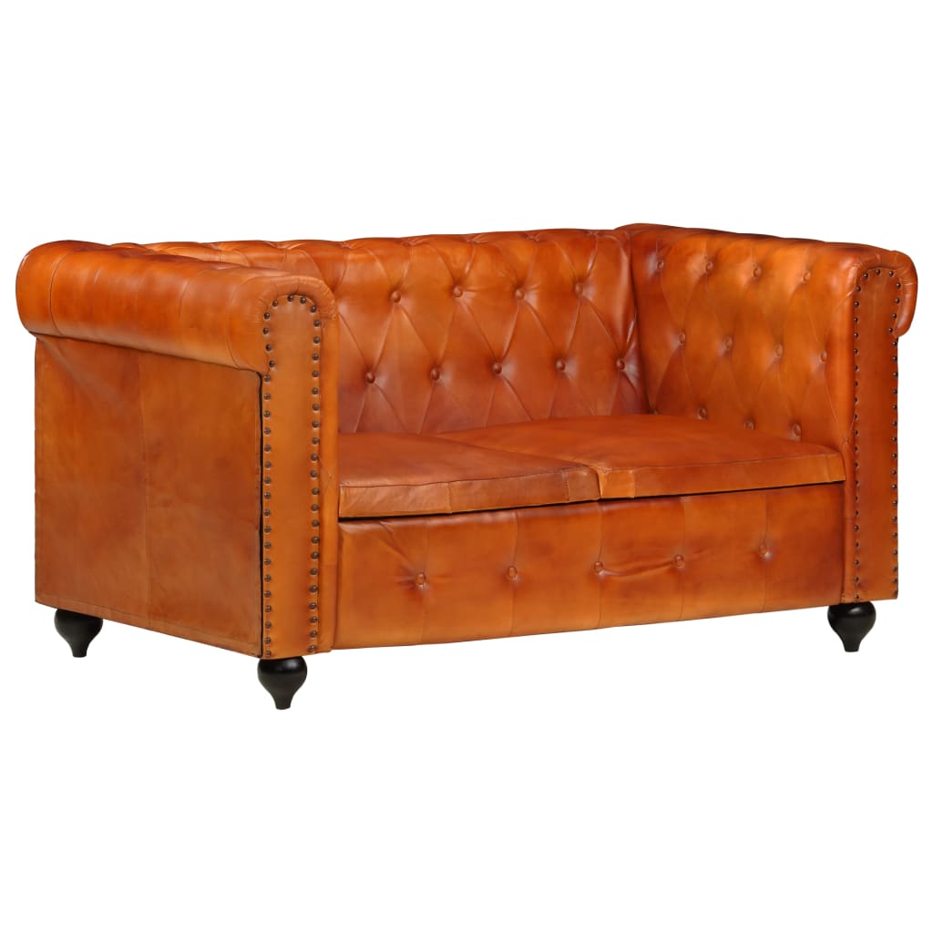 Tweezitsbank Chesterfield-Stijl Echt Leer Tan