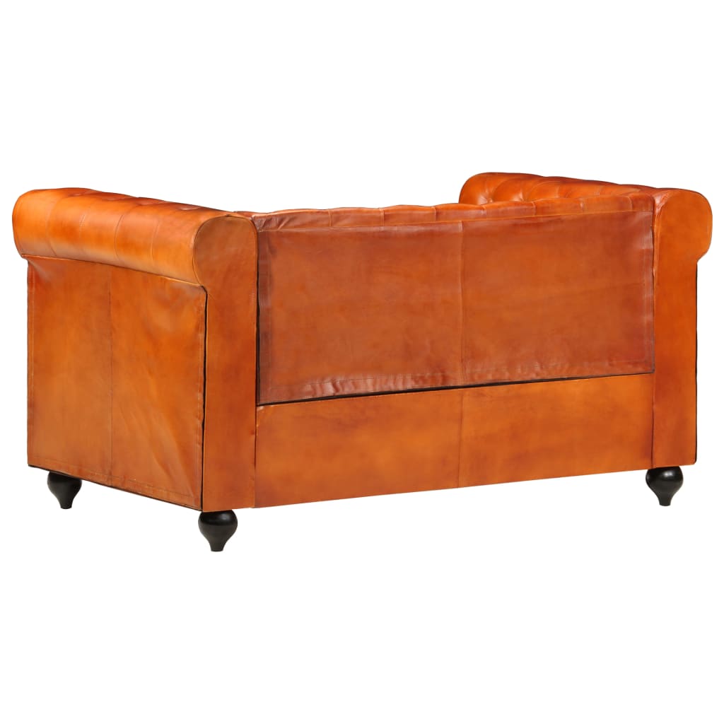 Tweezitsbank Chesterfield-Stijl Echt Leer Tan