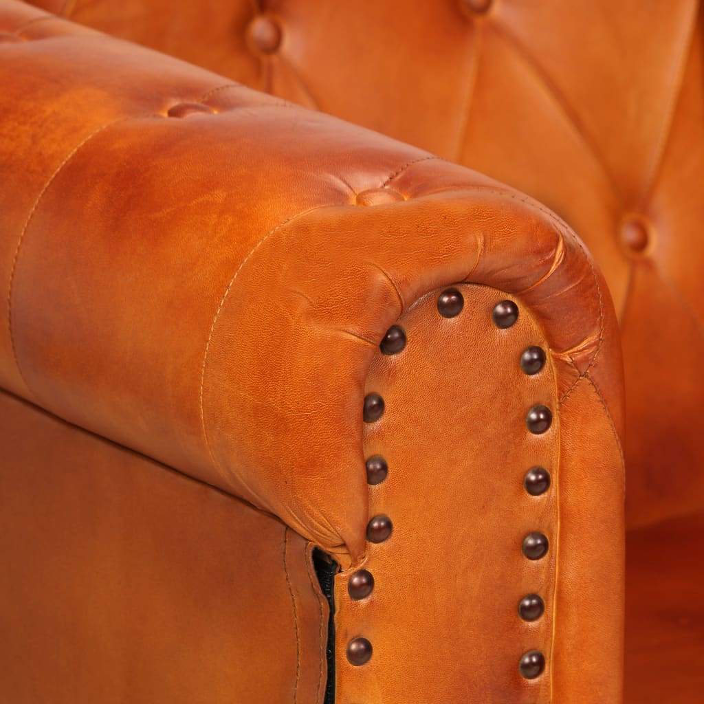 Tweezitsbank Chesterfield-Stijl Echt Leer Tan