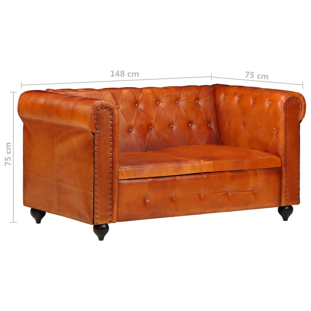 Tweezitsbank Chesterfield-Stijl Echt Leer Tan