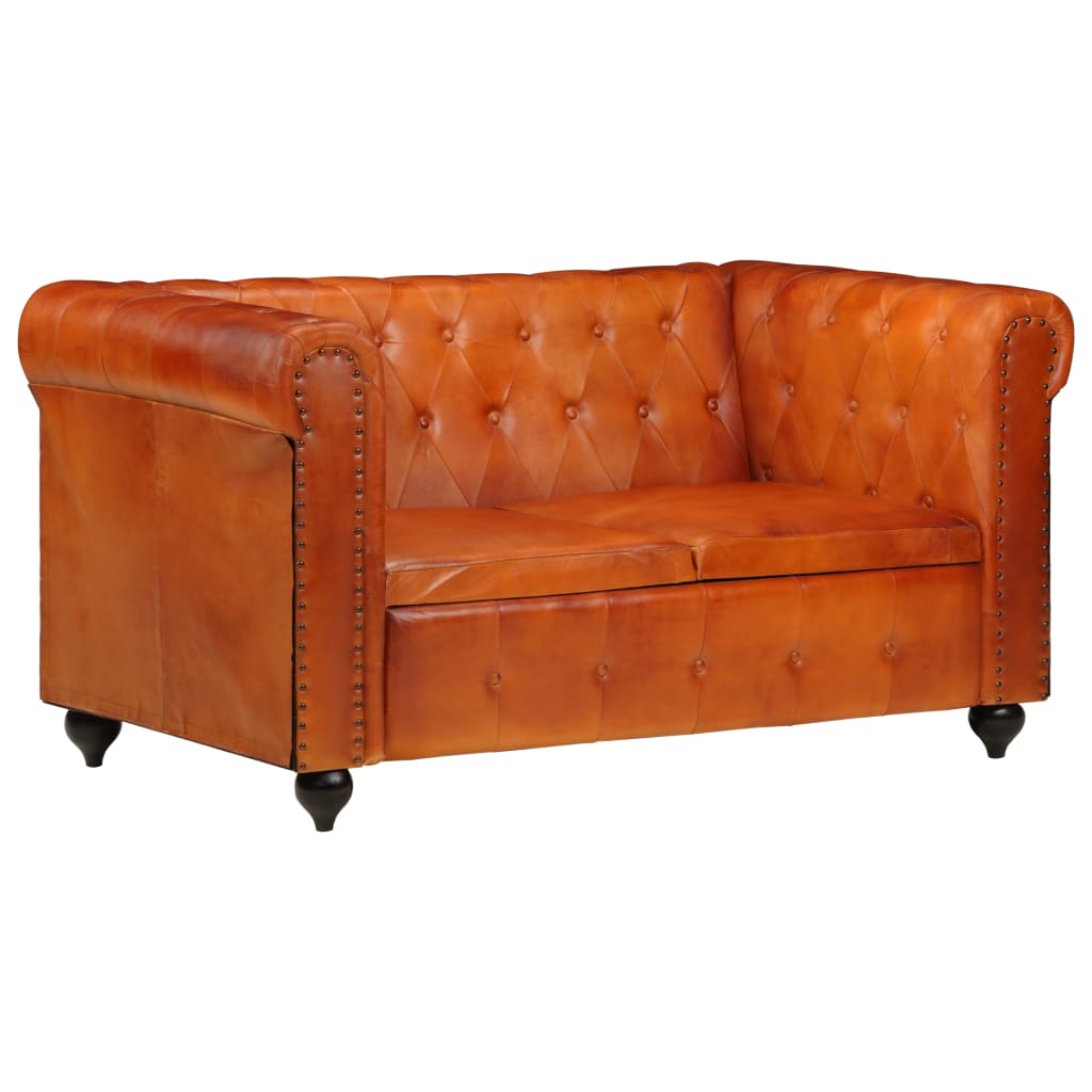 Tweezitsbank Chesterfield-Stijl Echt Leer Tan