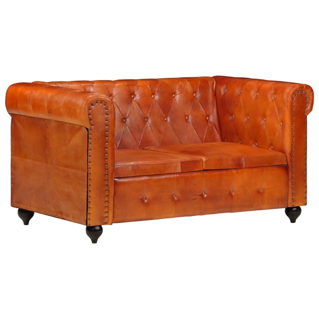 Tweezitsbank Chesterfield-Stijl Echt Leer Tan