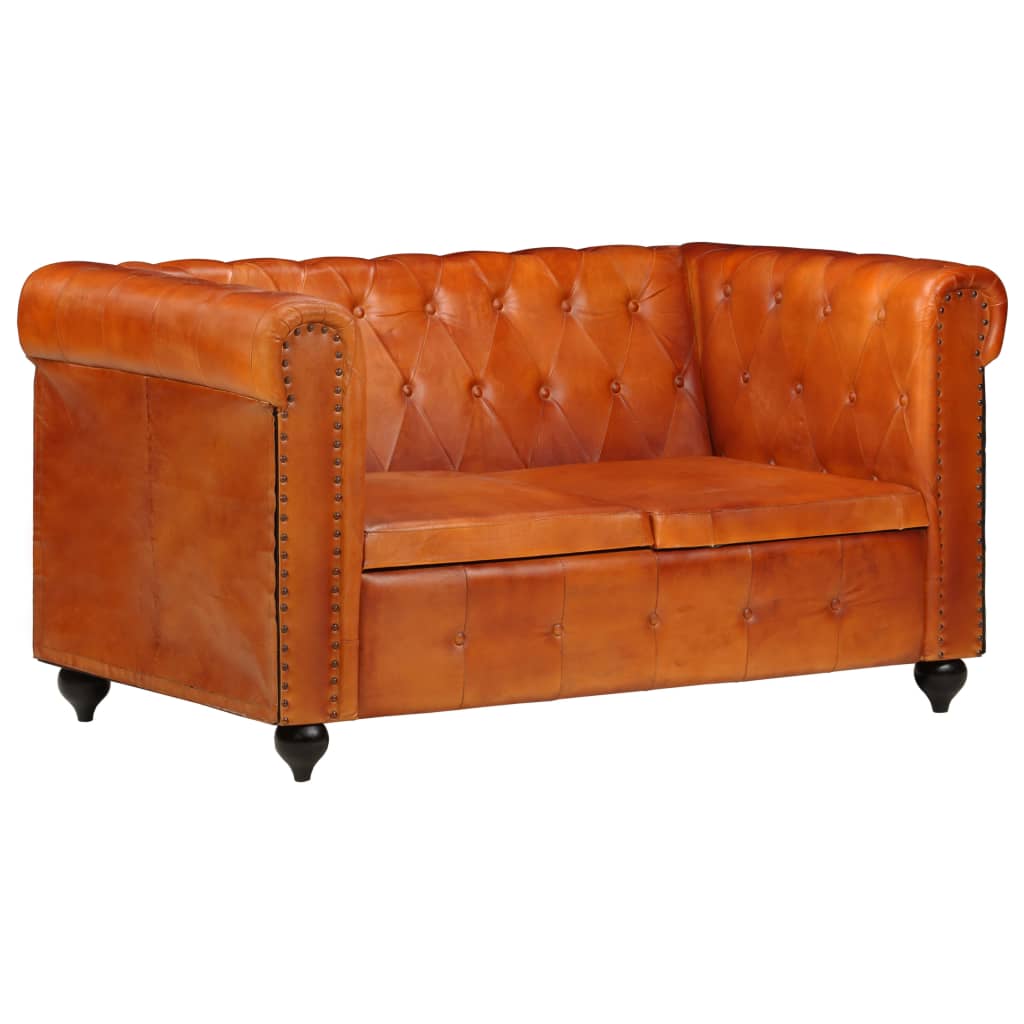 Tweezitsbank Chesterfield-Stijl Echt Leer Tan