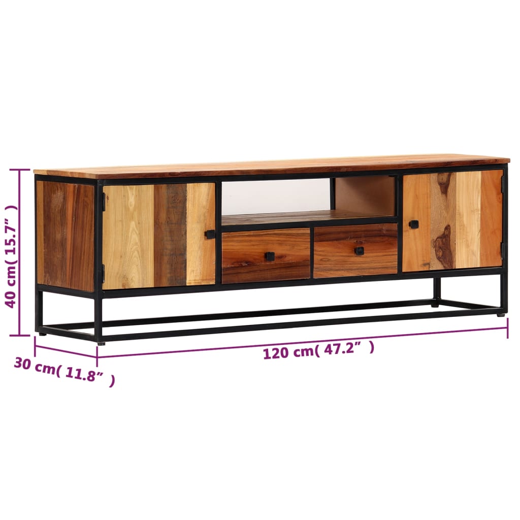 Tv-Meubel 120X30X40 Cm Massief Gerecycled Hout En Staal