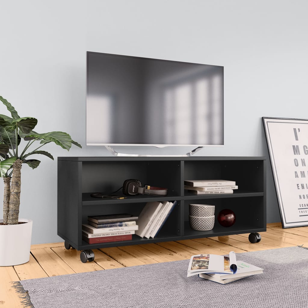 Tv-Meubel Met Wieltjes 90X35X35 Cm Bewerkt Hout