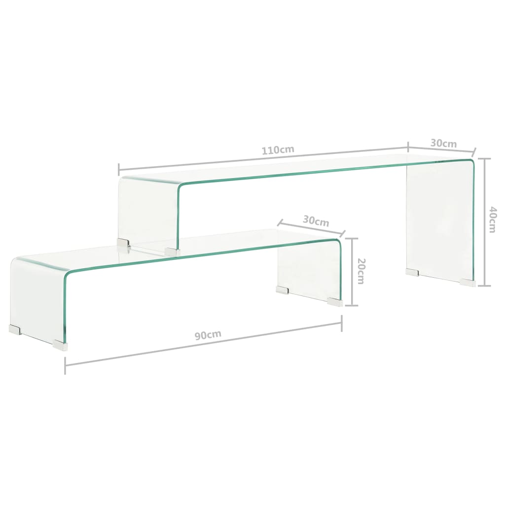 2-Delige Salontafelset 90X30X20/110X30X40 Cm Gehard Glas