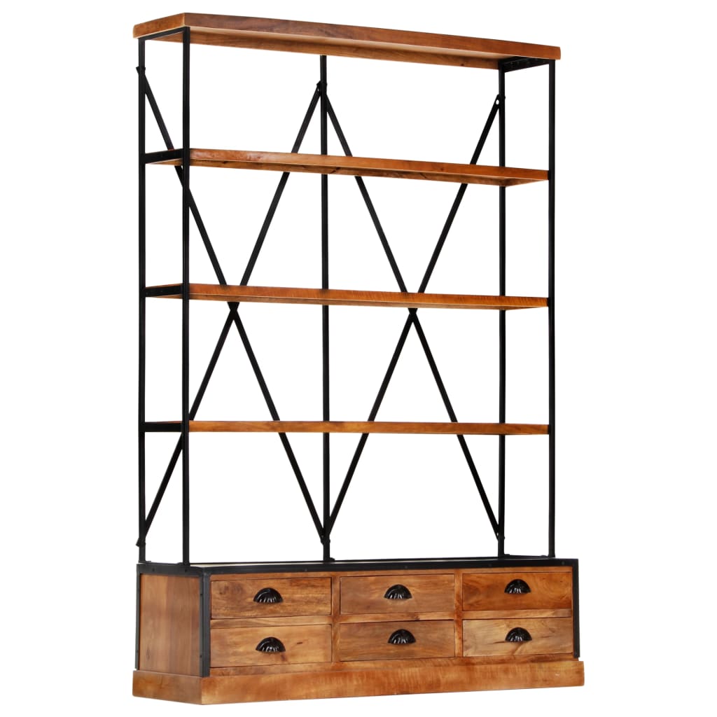 Boekenkast 4-Laags Met 6 Lades 122X36X181 Cm Massief Mangohout