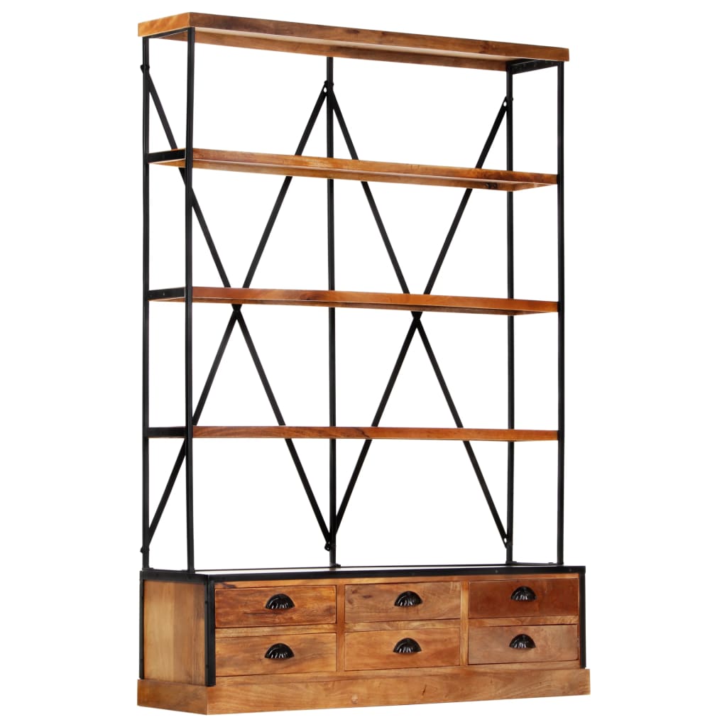 Boekenkast 4-Laags Met 6 Lades 122X36X181 Cm Massief Mangohout