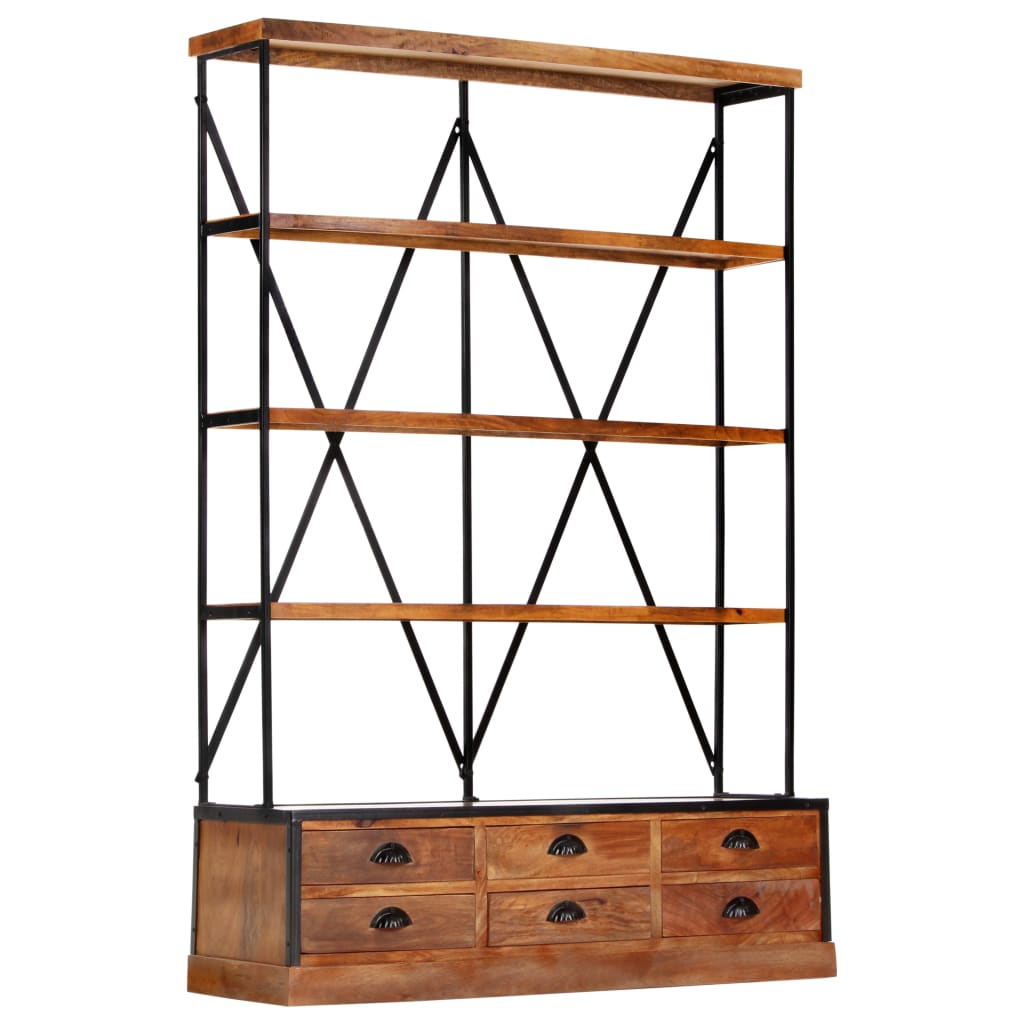 Boekenkast 4-Laags Met 6 Lades 122X36X181 Cm Massief Mangohout