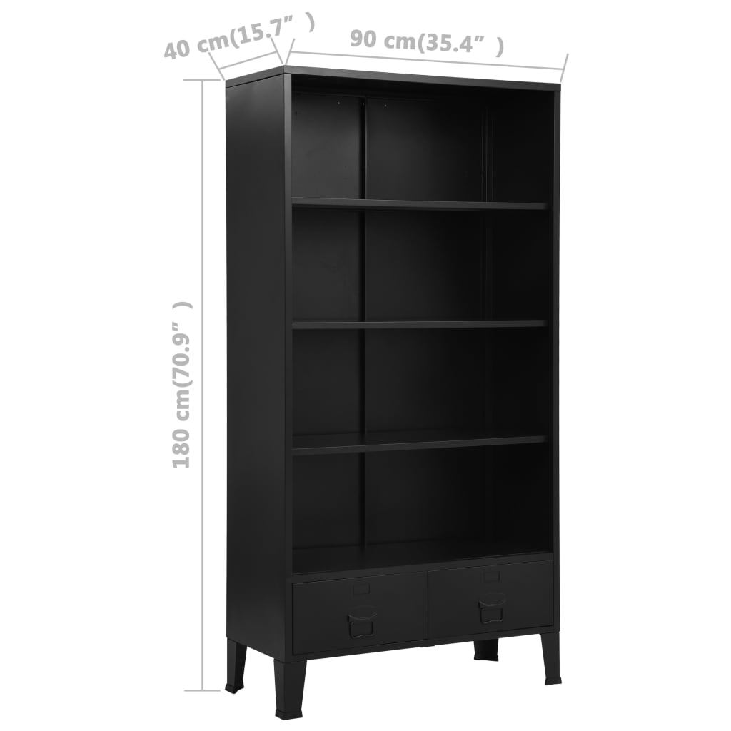 Boekenkast Industrieel 90X40X180 Cm Staal Zwart