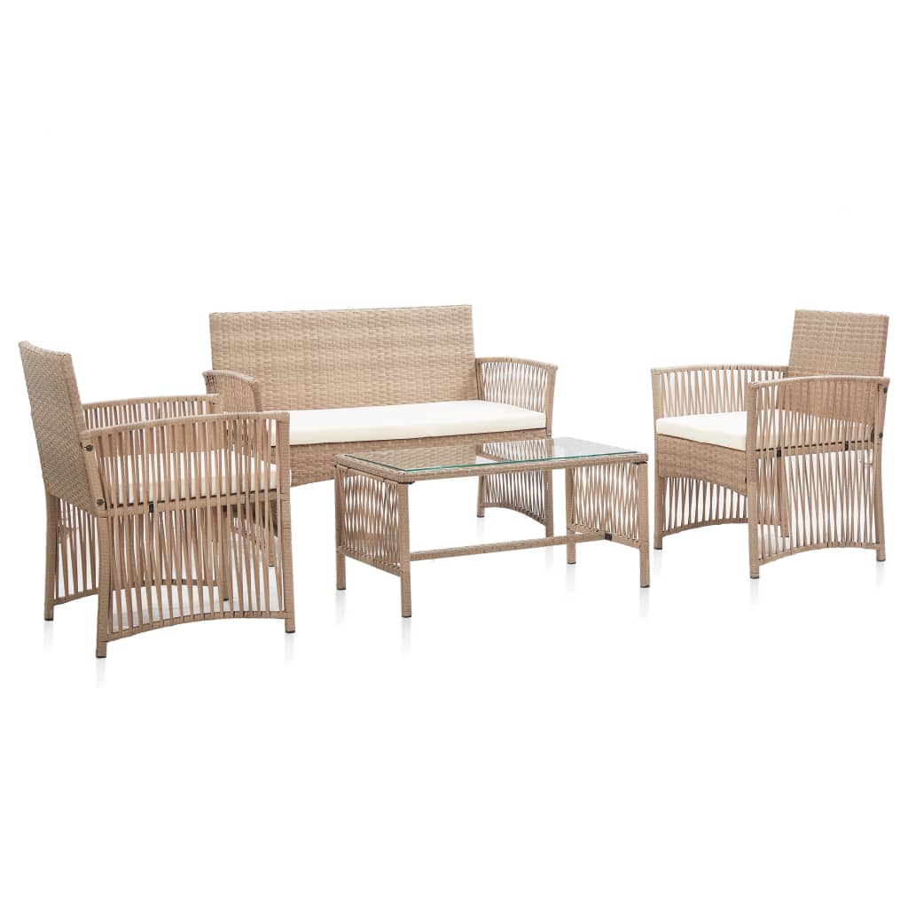 -Delige Loungeset Met Kussen Poly Rattan