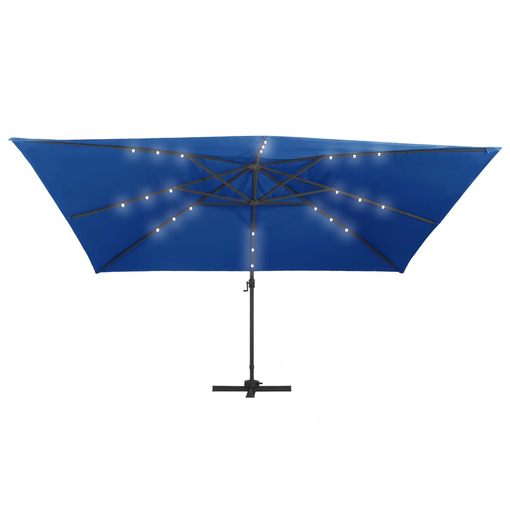 Zweefparasol Met Led-Verlichting En Paal Azuurblauw