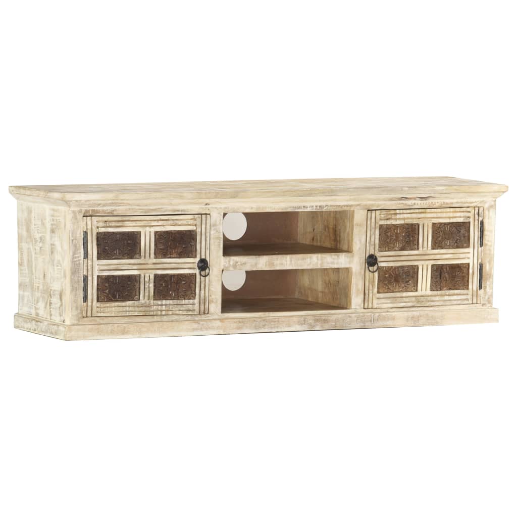 Tv-Meubel 130X30X36 Cm Massief Mangohout Wit