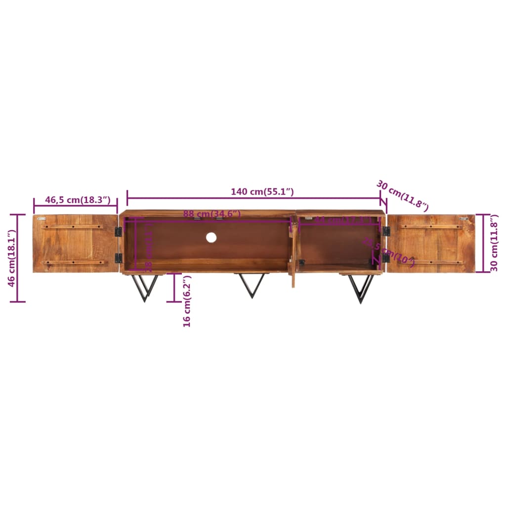 Tv-Meubel 140X30X46 Cm Massief Mangohout