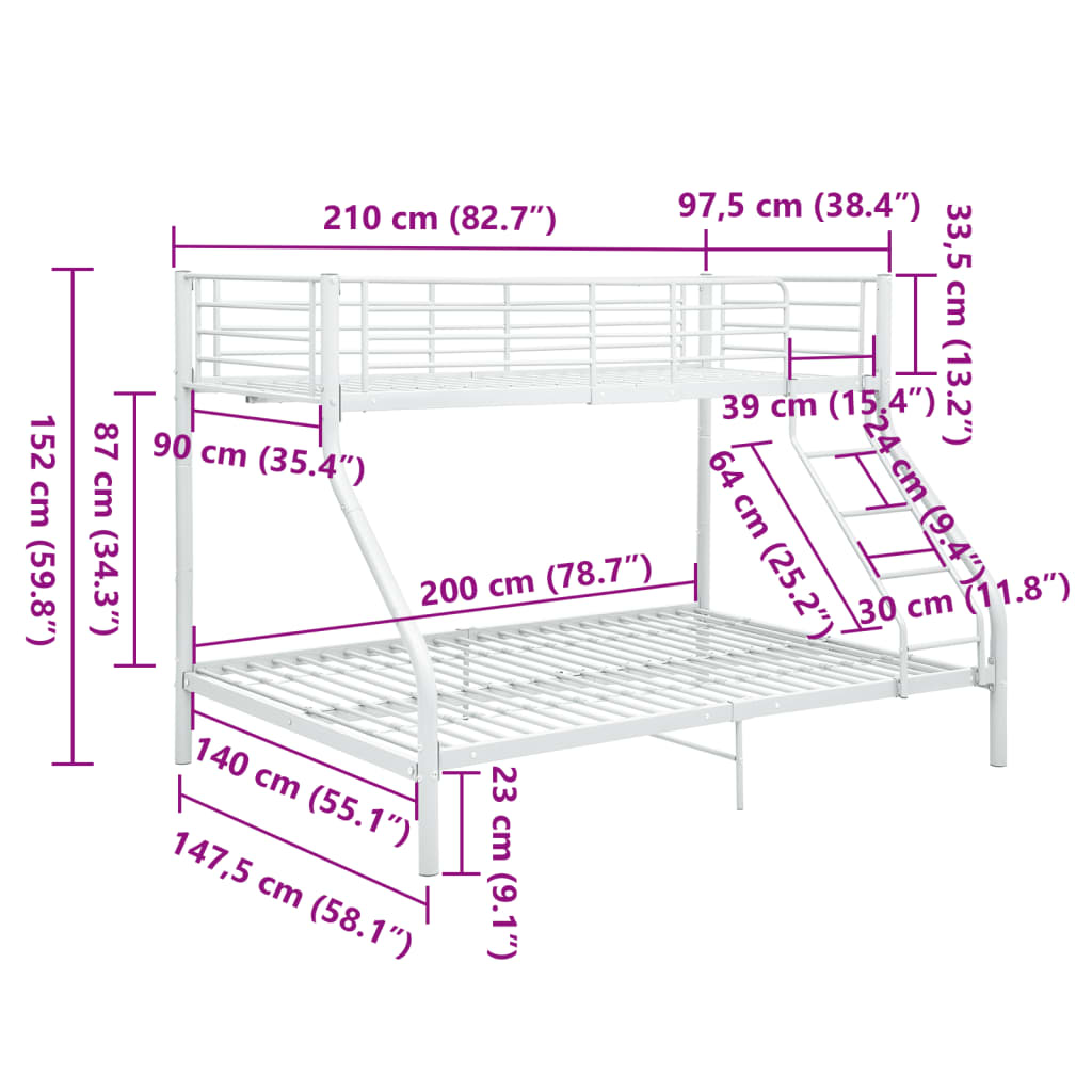 Stapelbedframe Metaal 140X200 Cm/90X200 Cm