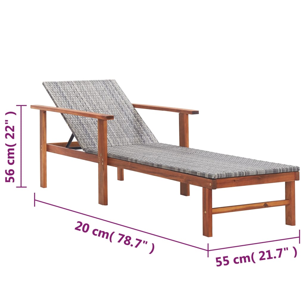 Ligbed Poly Rattan En Massief Acaciahout Grijs