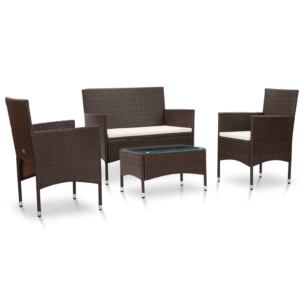 -Delige Loungeset Met Kussens Poly Rattan