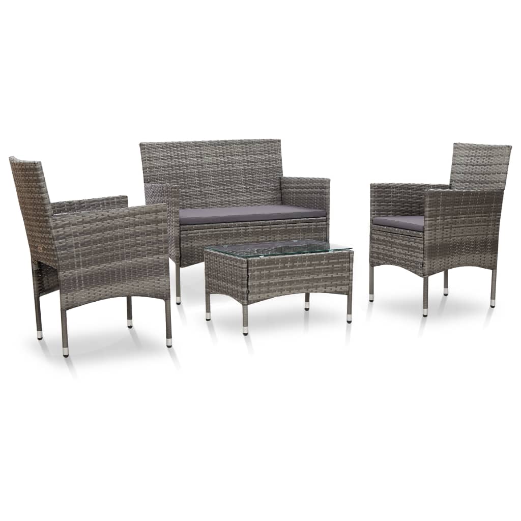 -Delige Loungeset Met Kussens Poly Rattan