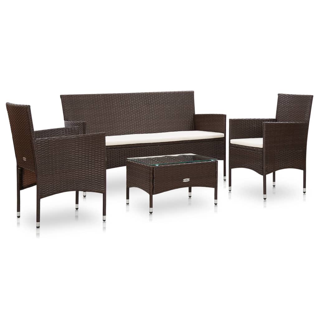 -Delige Loungeset Met Kussens Poly Rattan