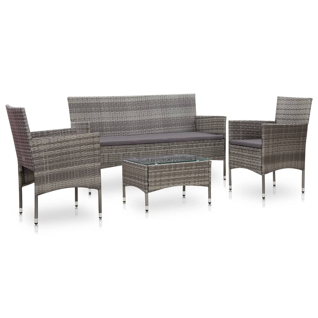 -Delige Loungeset Met Kussens Poly Rattan