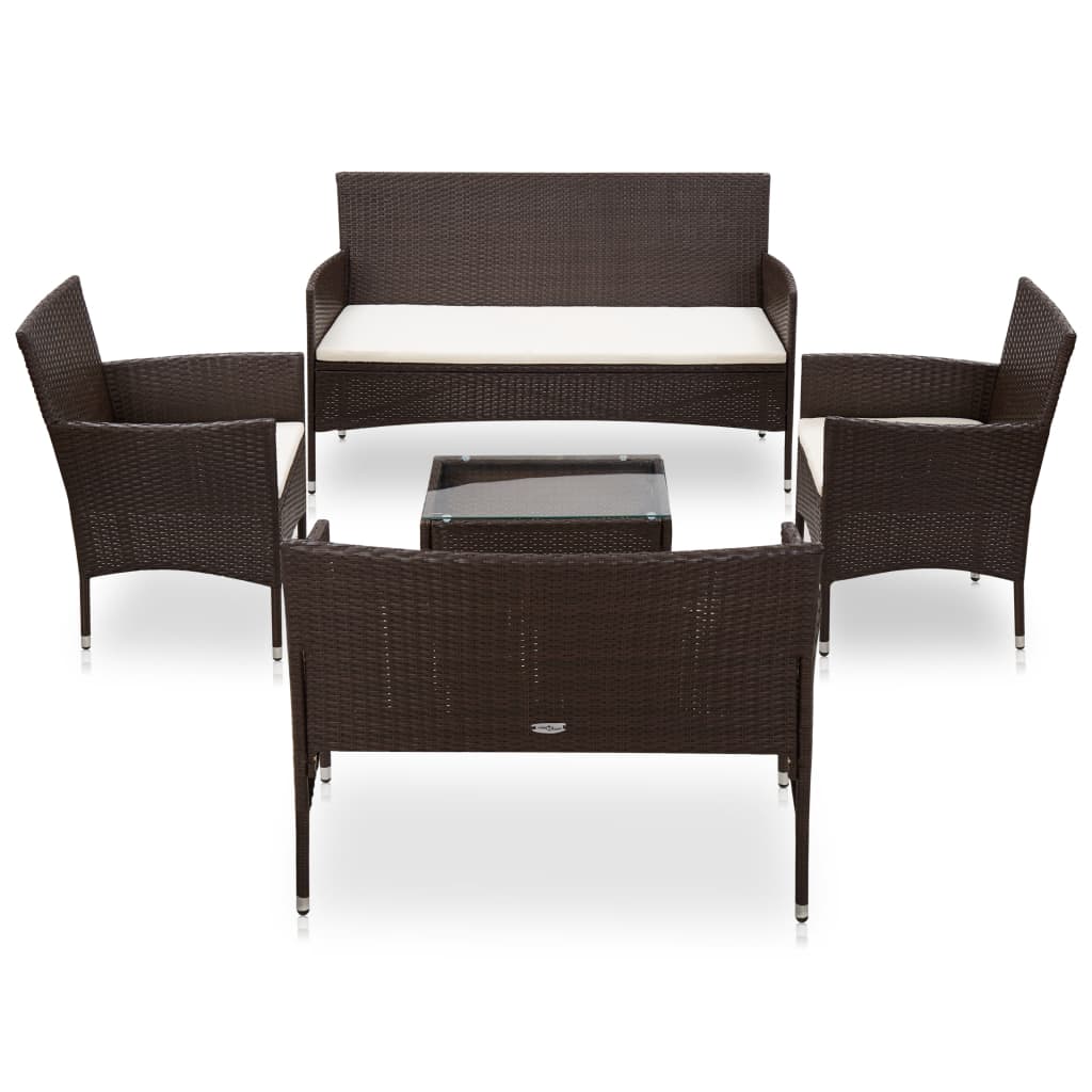 -Delige Loungeset Met Kussens Poly Rattan