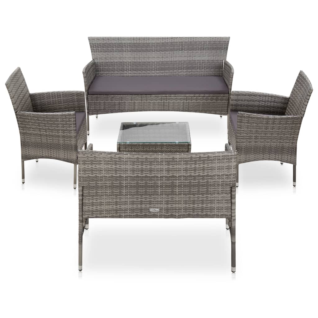 -Delige Loungeset Met Kussens Poly Rattan