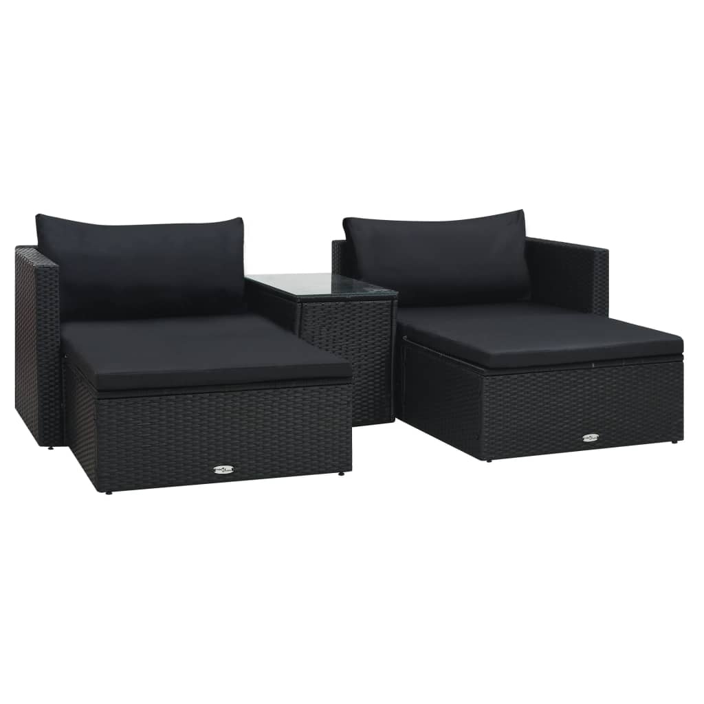 -Delige Loungeset Met Kussens Poly Rattan