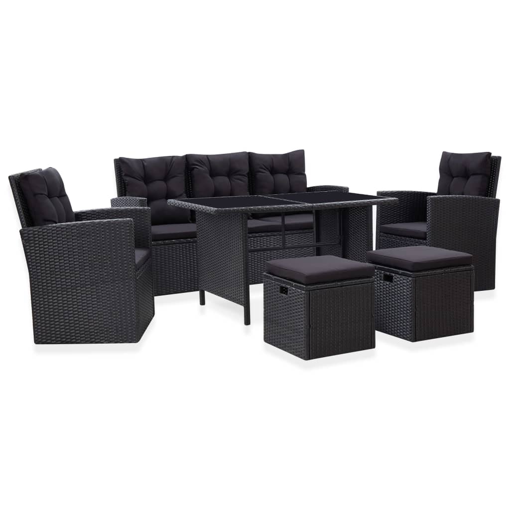 6-Delige Loungeset Met Kussens Poly Rattan Zwart Donkergrijs